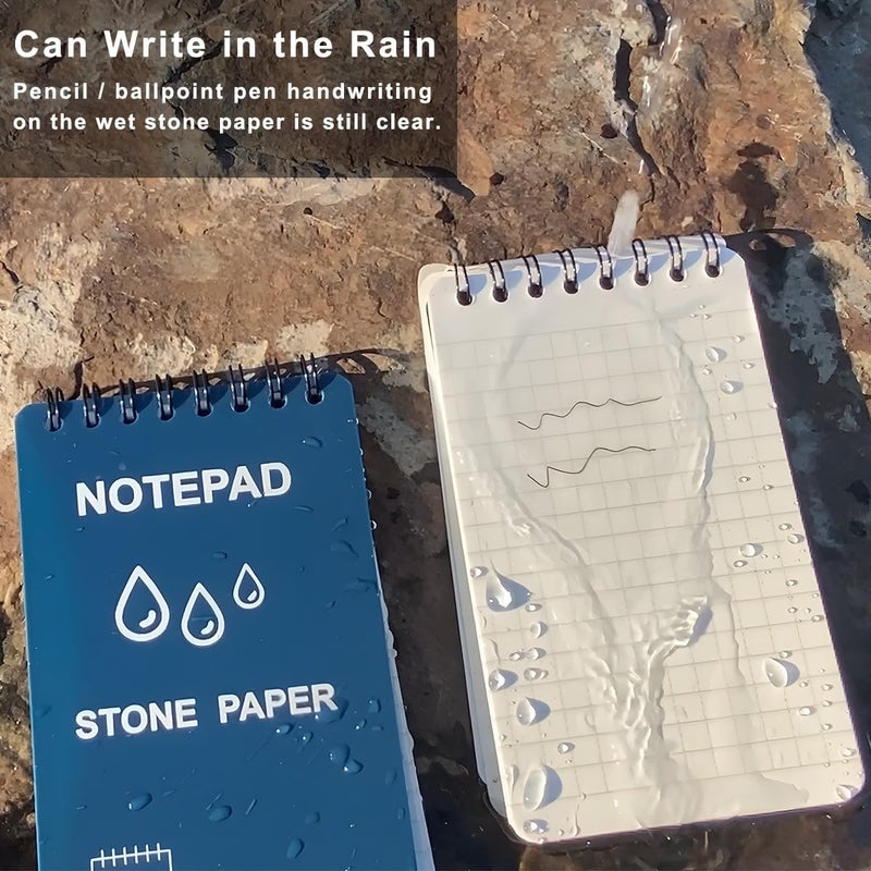 RENBEN 4PCS Weatherproof Spiral Notebook 3x5 Inch with Stone Graph Paper and PVC Cover, Small Pocket Notebook A7, All-Weather Steno Pads for Outdoor Field Adventure (Blue, 4 Pack) - Image 2